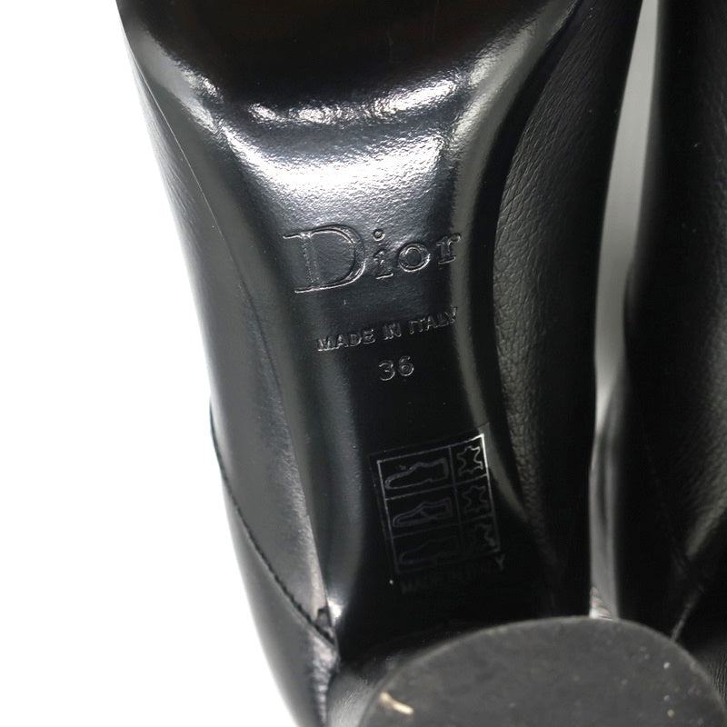 Christian Dior CD Chain Embellished Ankle Boots Black Leather Size 36 High Heel