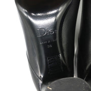 Christian Dior CD Chain Embellished Ankle Boots Black Leather Size 36 High Heel