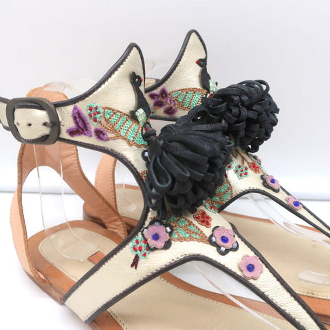 Meher Kakalia Tiki Sofia Tassel Sandals Beaded Embroidered Leather Size 41