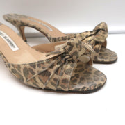 Manolo Blahnik Knot Slide Sandals Metallic Leopard Print Size 39.5 Kitten Heel