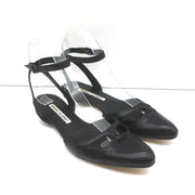 Manolo Blahnik Ankle Strap Flats Belfaba Black Cutout Leather Size 36.5
