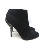 Sergio Rossi Studded Heel Booties Black Suede Size 38.5 Ankle Boots