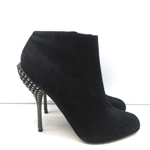 Sergio Rossi Studded Heel Booties Black Suede Size 38.5 Ankle Boots