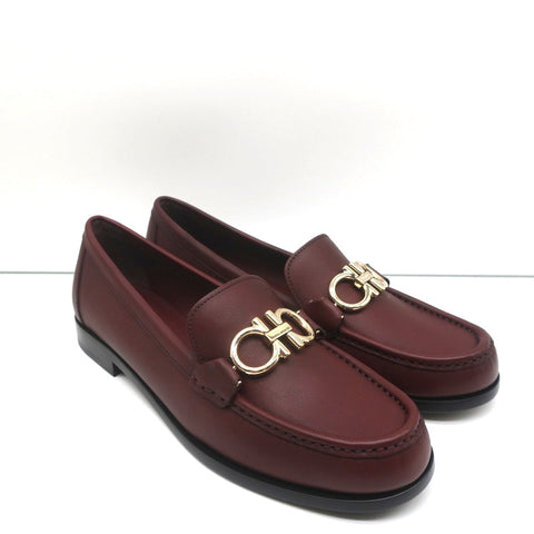 Salvatore Ferragamo Rolo Gancini Loafers Burgundy Leather Size 7.5C NEW