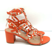 Valentino Rockstud Ankle Strap Sandals Orange Leather Size 40 Open Toe Heels NEW