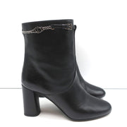 Christian Dior CD Chain Embellished Ankle Boots Black Leather Size 36 High Heel