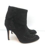 Manolo Blahnik Tassel Ankle Boots Black Suede Size 37 High Heel Booties