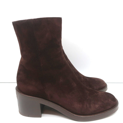 Gianvito Rossi Block Heel Ankle Boots Dark Brown Suede Size 38