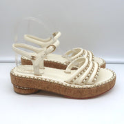 Cork Platform Sandals Cream Chain-Trim Leather Size 37.5 CC Ankle Strap