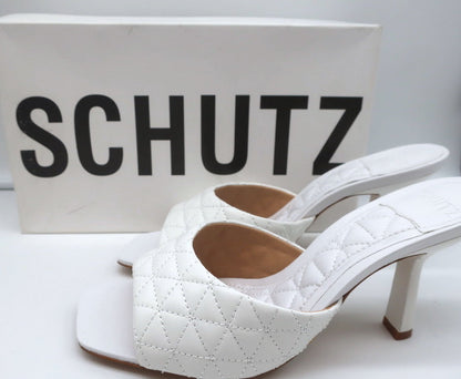 Schutz Fryda Mules White Quilted Leather Size 9 Open Toe Sandals NEW