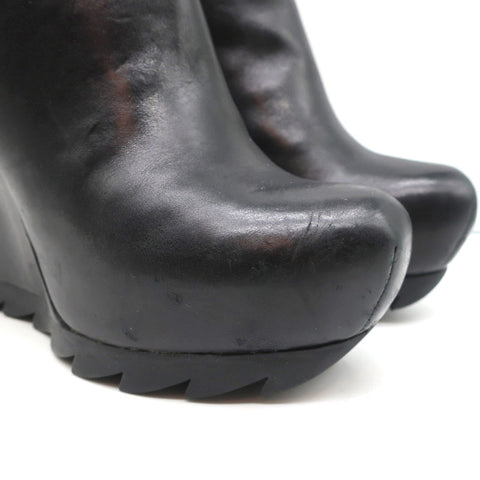 Camilla Skovgaard Saw-Sole Wedge Booties Black Leather Size 36 Ankle Boots