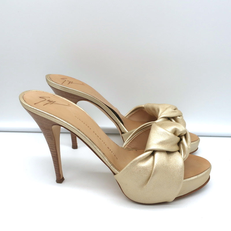 Giuseppe Zanotti Knotted Platform Mule Sandals Gold Metallic Leather Size 38.5