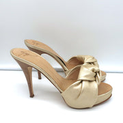 Giuseppe Zanotti Knotted Platform Mule Sandals Gold Metallic Leather Size 38.5