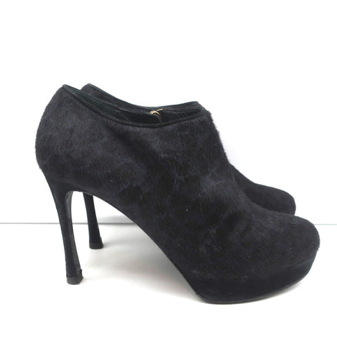 Yves Saint Laurent Platform Booties Navy/Black Leopard Print Pony Hair Size 38