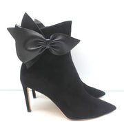 Jimmy Choo Kassidy Bow Ankle Boots Black Suede Size 39 Pointed Toe High Heel