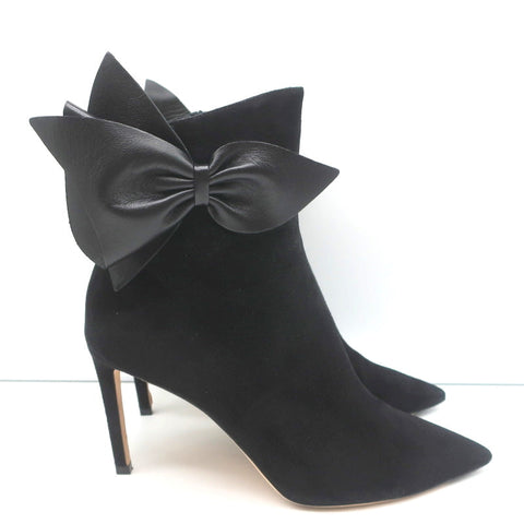 Jimmy Choo Kassidy Bow Ankle Boots Black Suede Size 39 Pointed Toe High Heel