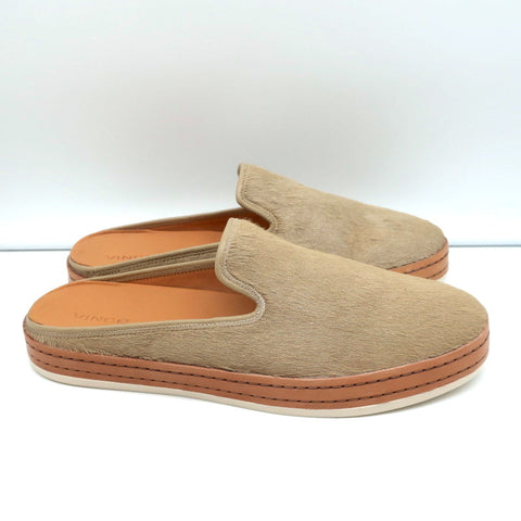 Vince Mules Canella Beige Calf Hair Size 9 Slip-On Flats NEW