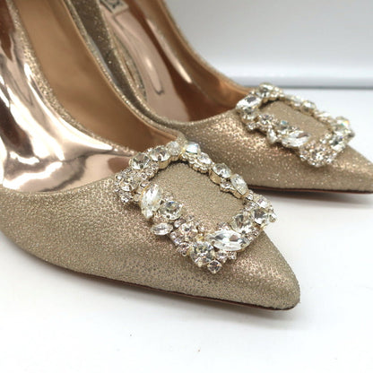 Badgley Mischka Cher Crystal Buckle Pumps Gold Glitter Satin Size 8