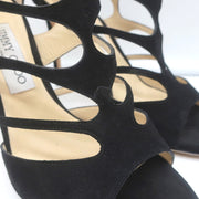 Jimmy Choo Ren Caged Sandals Black Cutout Suede Size 38.5 Peep Toe Booties