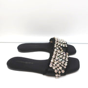 Anna Baiguera Crystal Fringe Slide Sandals Black Satin Size 38 Flat Mules