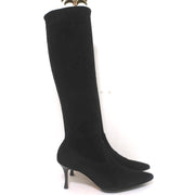 Manolo Blahnik Pascalare Knee High Boots Black Stretch Suede Size 37.5