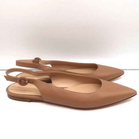 Gianvito Rossi Slingback Flats Anna Praline Leather Size 41 Pointed Toe NEW