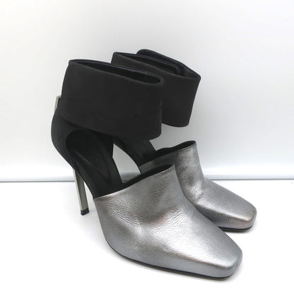 Vic Matie Metal Heel Pumps Black Nubuck & Silver Metallic Leather Size 37.5