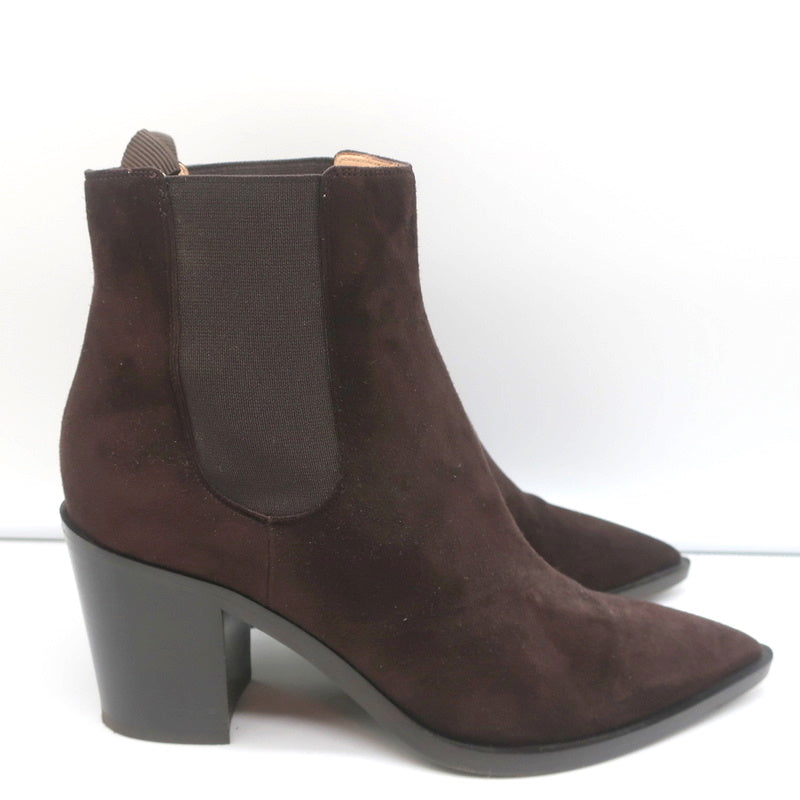 Gianvito Rossi Romney Chelsea Boots Dark Brown Suede Size 38.5 Pointed Toe