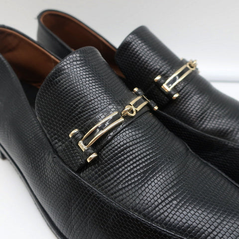 NewbarK Melanie Loafers Black Embossed Leather Size 7.5 Slip-On Flats