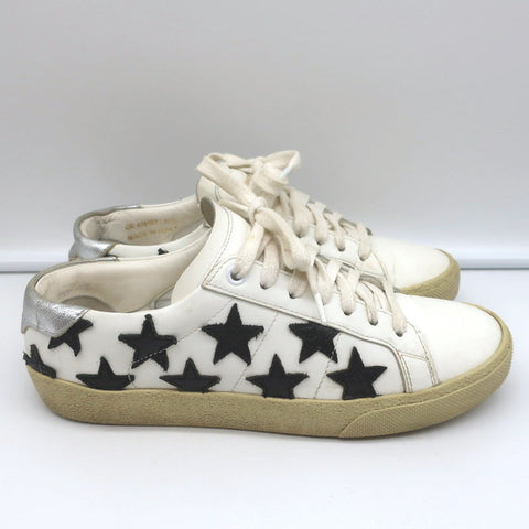 Saint Laurent Court Classic Star Sneakers White & Black Leather Size 36.5