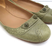 Balenciaga Brogue Studded Ballet Flats Sage Arena Leather Size 38