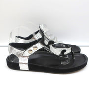 Isabel Marant Leakey Ruffle Sandals Silver Metallic Leather Size 41