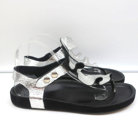 Isabel Marant Leakey Ruffle Sandals Silver Metallic Leather Size 41