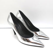 Balenciaga Broken Mirror Heels Silver Metallic Leather Size 37.5 Point-Toe Pumps