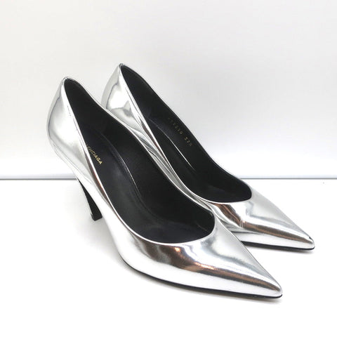 Balenciaga Broken Mirror Heels Silver Metallic Leather Size 37.5 Point-Toe Pumps