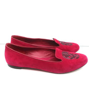 Alexander McQueen Sequin Skull Loafers Magenta Suede Size 37 Slip-On Flats