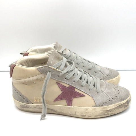Golden Goose Mid Star Sneakers Off-White Leather & Purple Suede Size 37