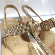 Pedro Garcia Crystal Thong Sandals Zulmar Gold Satin Size 38 Slingback Flats