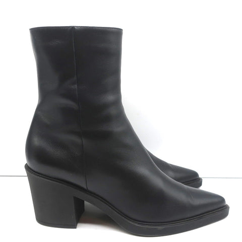 Gianvito Rossi Dylan Ankle Boots Black Leather Size 41.5 Pointed Toe High Heel