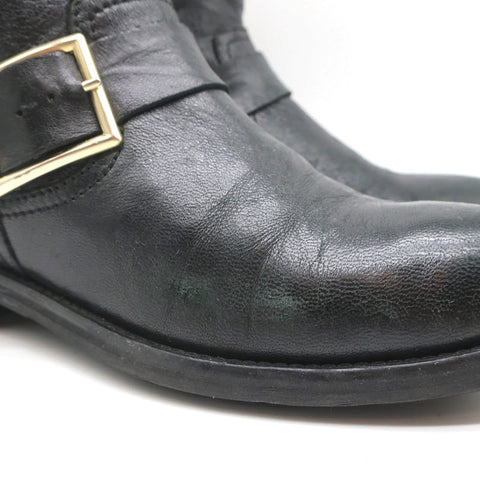 Jimmy Choo Youth Biker Boots Black Leather Size 38 Buckled Ankle Boots
