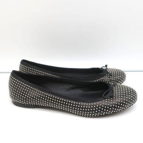 Saint Laurent Dance Ballet Flats Black Studded Leather Size 37.5