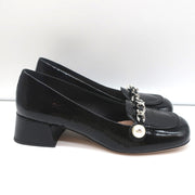 Miu Miu Chain Link Loafers Black Patent Leather Size 36.5 NEW