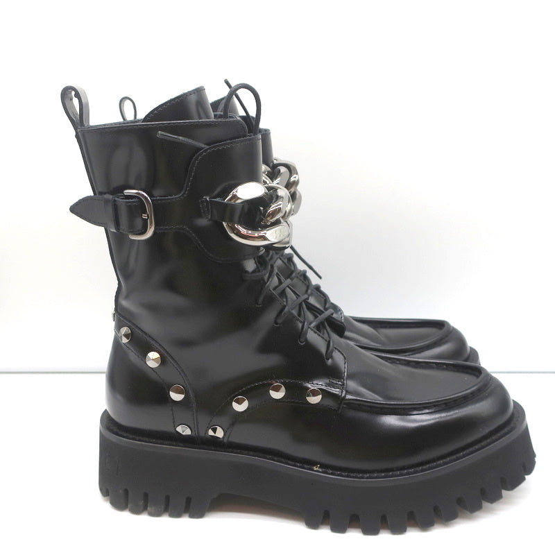 Casadei Chain Link Combat Boots Black Studded Leather Size 36.5