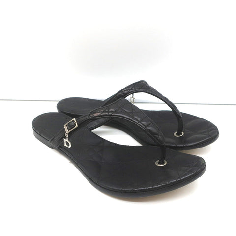 Christian Dior Cannage Thong Sandals Black Leather Size 35.5 Flat Slides