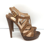 Prada Platform Sandals Brown Croc-Embossed Leather Size 38 Slingback Heels