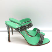 Manolo Blahnik Muluca Double-Band Slide Sandals Mint Snakeskin Size 38.5