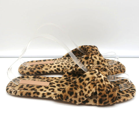 Loeffler Randall Puffy Knot Sandals Leopard Print Velvet Size 11 Flat Slides