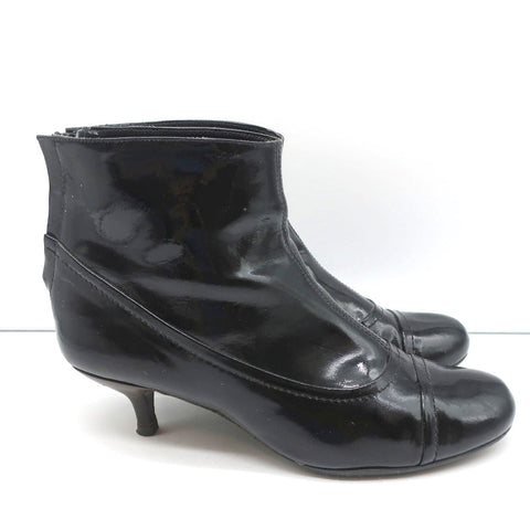 Lanvin Ankle Boots Black Patent Leather Size 41 Kitten Heel Booties