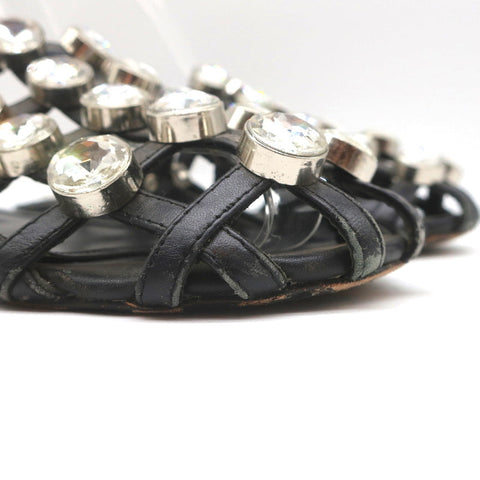 Alexander Wang Amelia Crystal-Studded Mules Black Leather Size 39 Caged Sandals