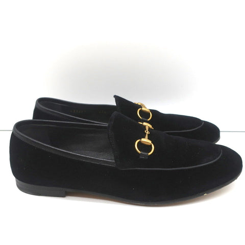 Gucci Jordaan Horsebit Loafers Black Velvet Size 37.5